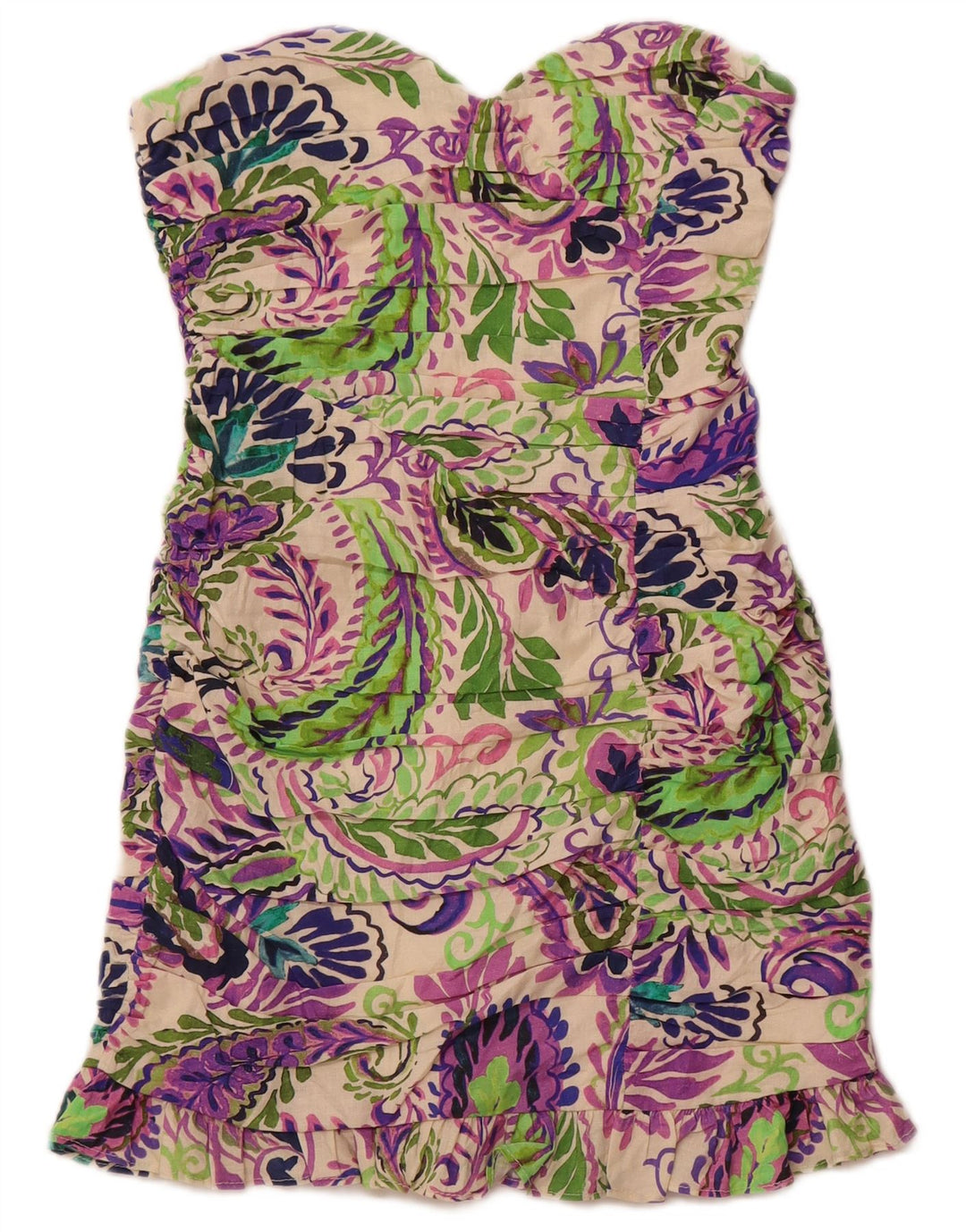 ZARA Vestido Mini Sin Tirantes Mujer UK 40 Mediano Lino Paisley Multicolor