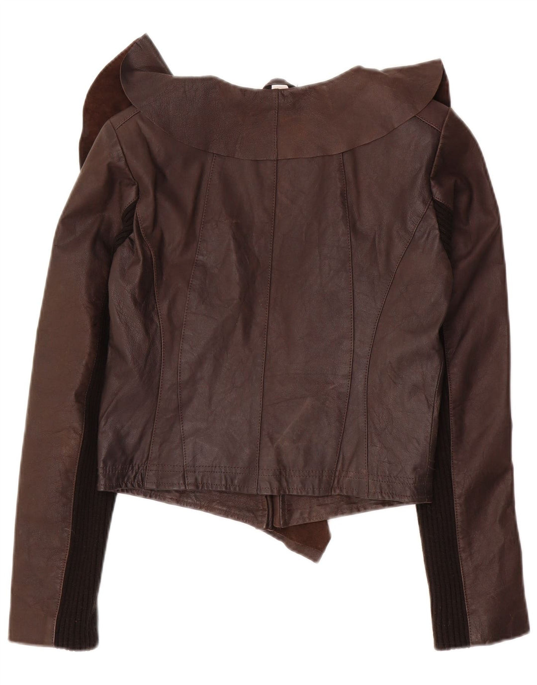Oasis Chaqueta de cuero abierta para mujer UK 10 Small Brown Leather