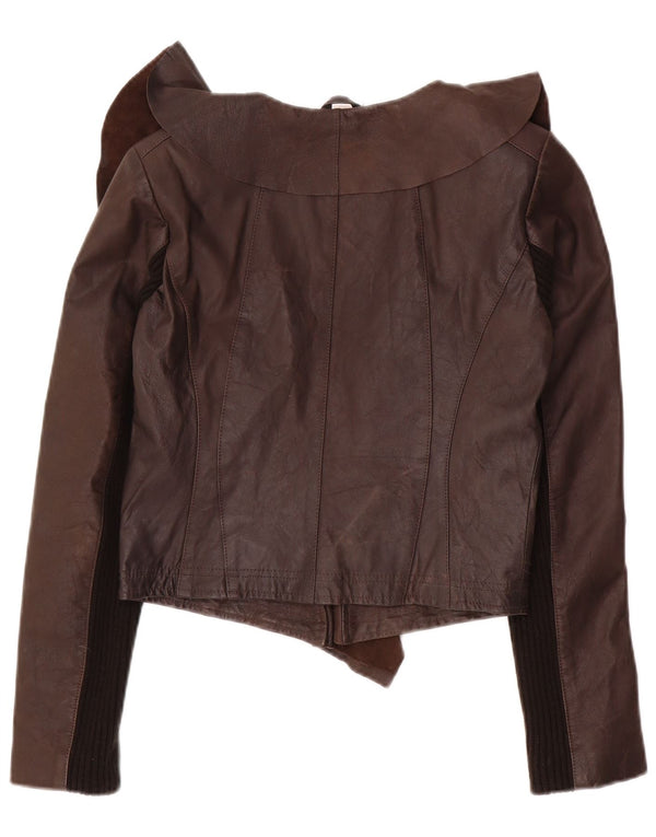 Oasis Chaqueta de cuero abierta para mujer UK 10 Small Brown Leather