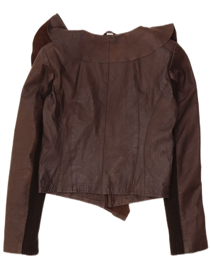 Oasis Chaqueta de cuero abierta para mujer UK 10 Small Brown Leather