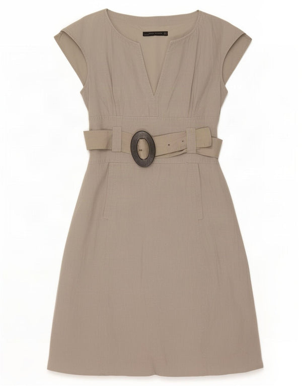 Zara Vestido tubo sin mangas para mujer UK 46 Large Beige Linen
