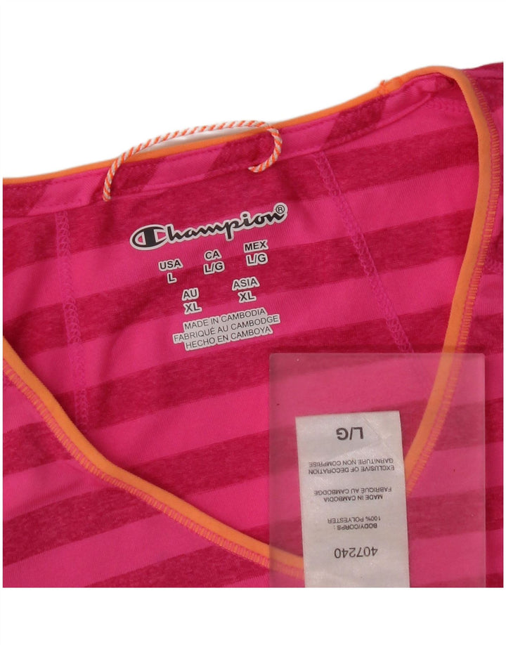 Champion Camiseta para mujer Top UK 46 Grande Rosa Poliéster a rayas