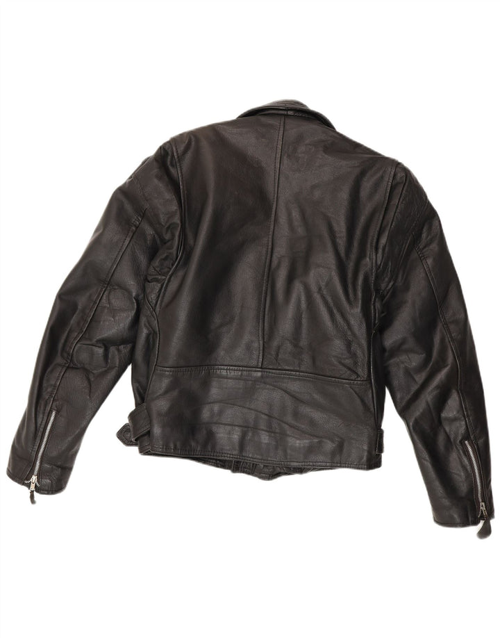 Chaqueta biker de cuero vintage para hombre IT 44 XS Negro