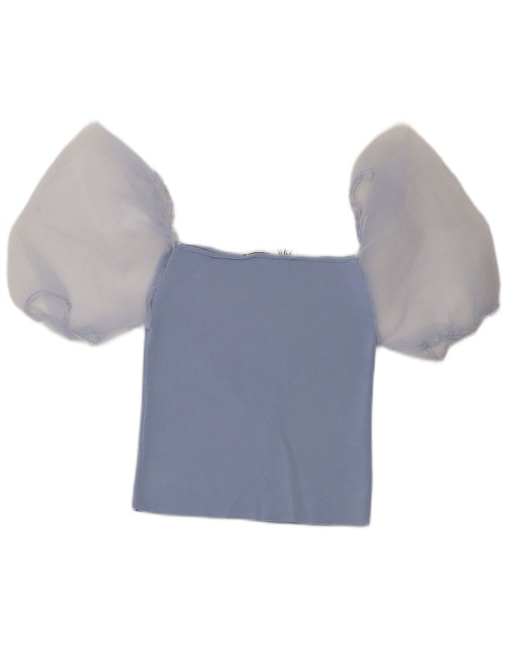 Zara Top corto con hombros descubiertos para mujer Reino Unido 42 Azul medio Colorblock