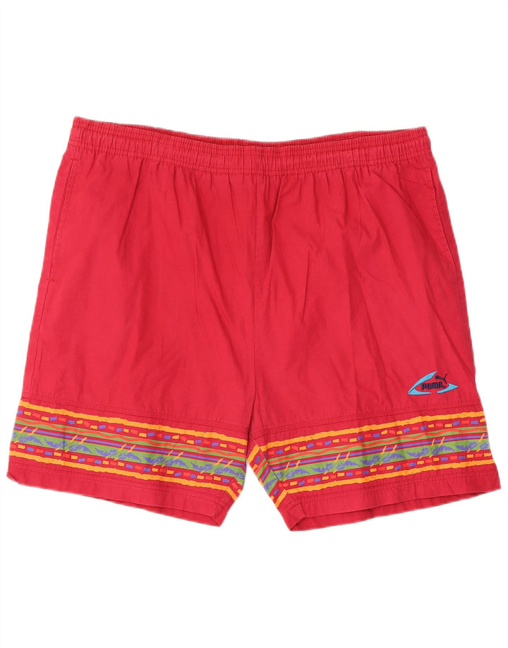 Puma Pantalones cortos deportivos para hombre de algodón geométrico rojo grande