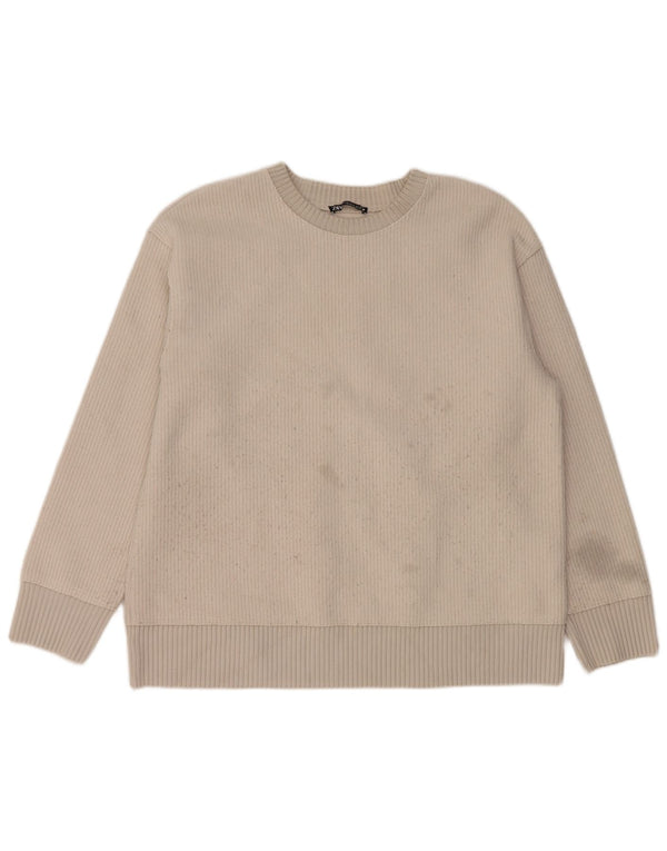 Zara - Jersey de cuello redondo para mujer, talla 40, poliéster blanco roto medio