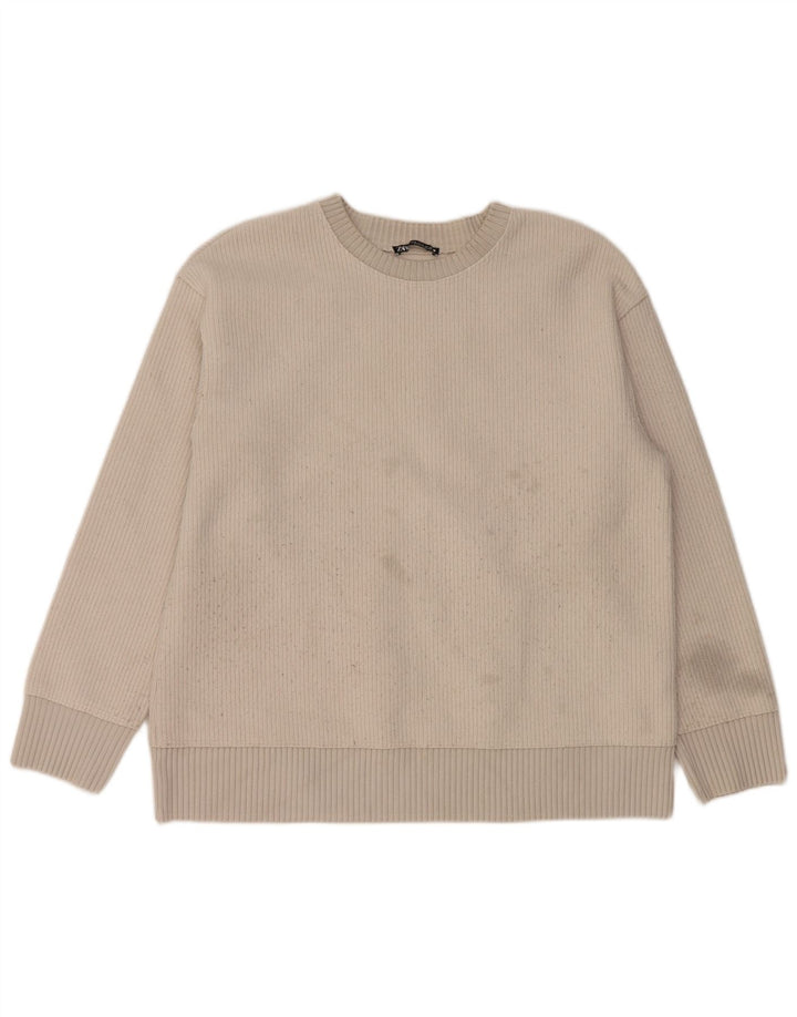 Zara - Jersey de cuello redondo para mujer, talla 40, poliéster blanco roto medio