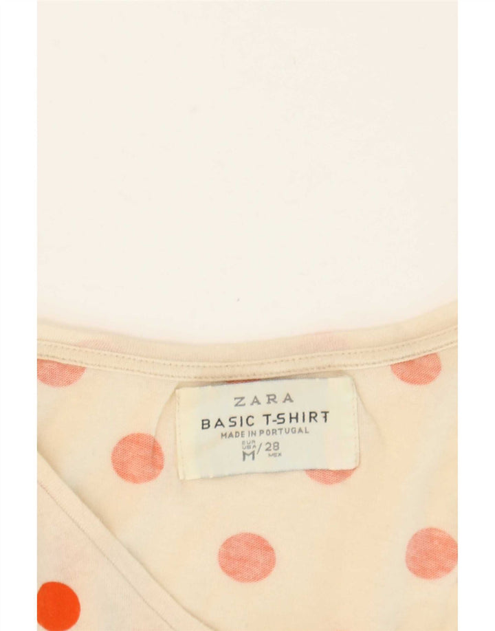 Zara Camiseta Mujer Top UK 12 Medium Off White Lunares