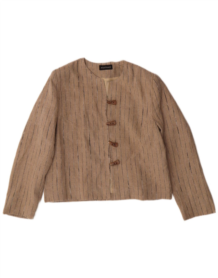 VINTAGE Chaqueta Blazer de 4 botones para mujer Reino Unido 14 Lino a rayas beige medio