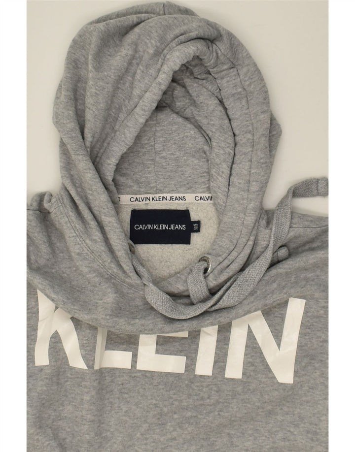 CALVIN KLEIN Womens Graphic Hoodie Jumper UK 10 Small Grey Cotton | Vintage Calvin Klein | Thrift | Second-Hand Calvin Klein | Used Clothing | Messina Hembry 