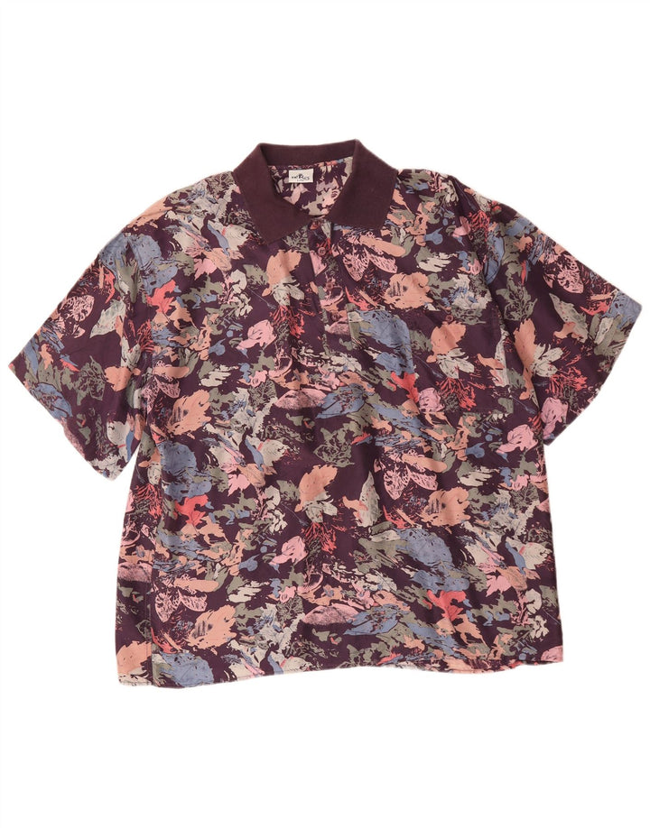 Vintage hombres pullover camisa IT 52 gran seda floral multicolor