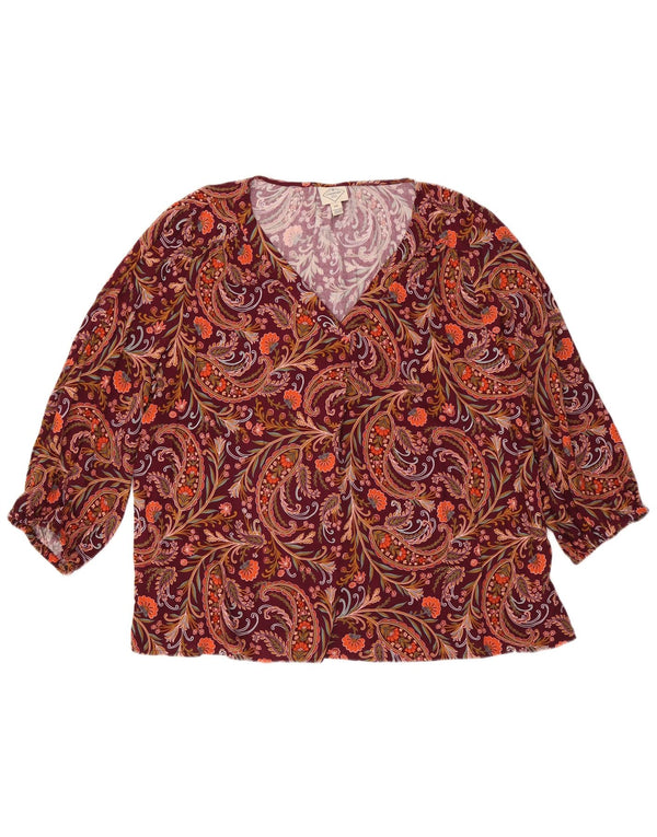 ST JOHN'S BAY Blusa extragrande para mujer UK 20 2XL Borgoña Paisley