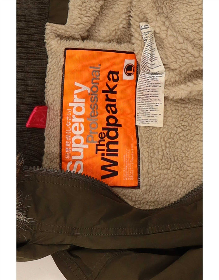 Superdry Parka con capucha para mujer, talla 44, poliéster verde grande