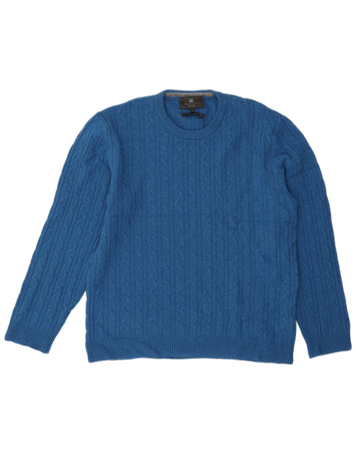 Marks & Spencer Jersey de cuello redondo y ajuste regular para hombre XL Lana de cordero azul