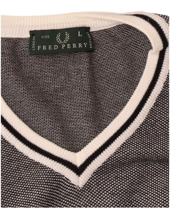 Fred Perry Jersey Con Cuello En V Para Hombre Large Negro Colorblock