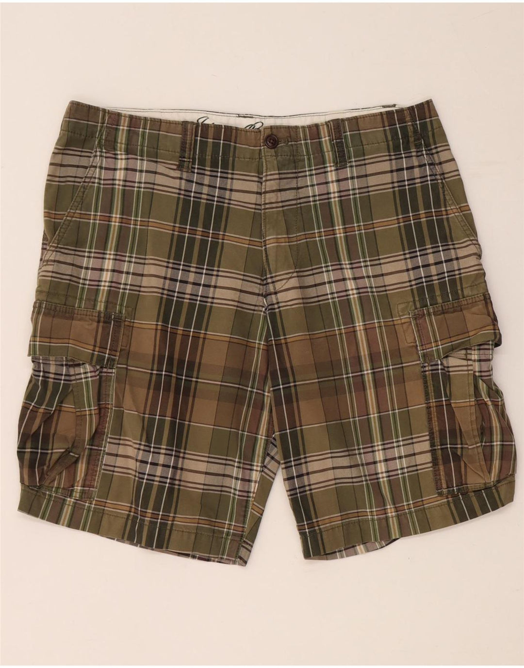 EDDIE BAUER Pantalones cortos cargo para hombre W35 Algodón a cuadros caqui grande