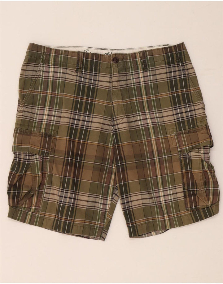 EDDIE BAUER Pantalones cortos cargo para hombre W35 Algodón a cuadros caqui grande