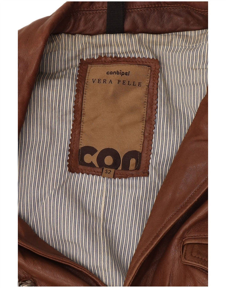 Conbipel Chaqueta tipo blazer de cuero con 4 botones para hombre IT 52 Cuero marrón grande