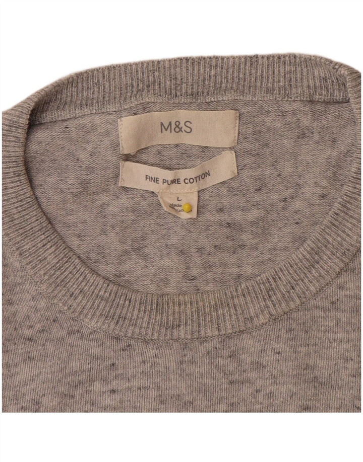 Marks & Spencer Jersey de cuello redondo para hombre de algodón moteado gris grande
