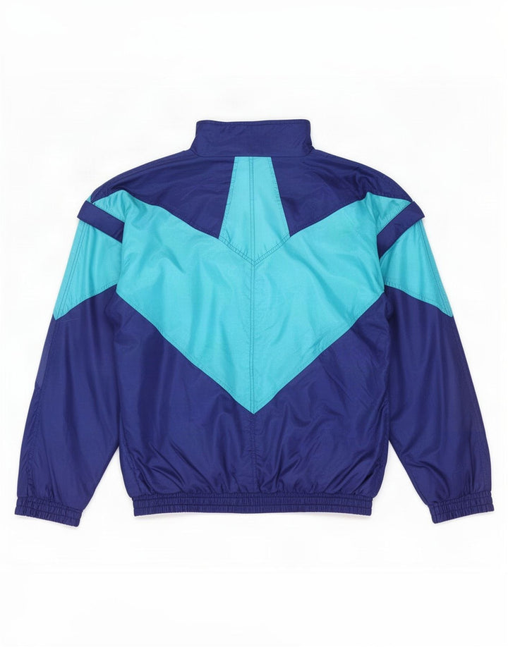 Vintage hombres chándal top chaqueta mediana azul marino colorblock poliamida