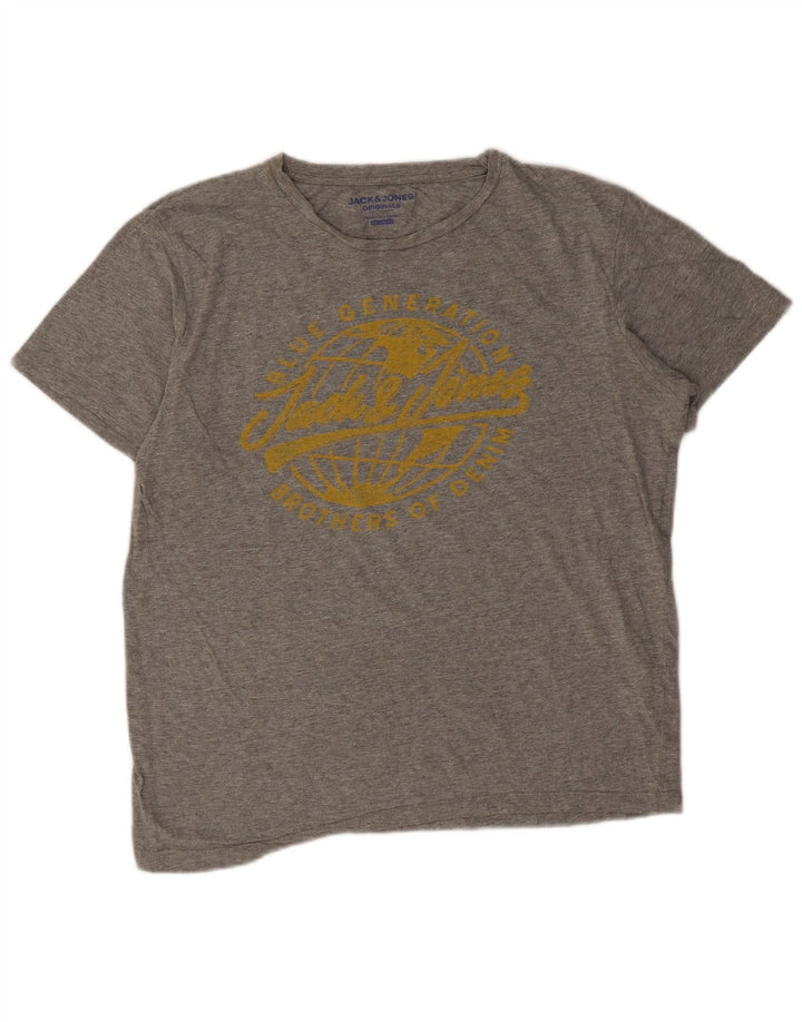 Jack & Jones Hombre Regular Fit Camiseta Gráfica Top Gris Medio Moteado