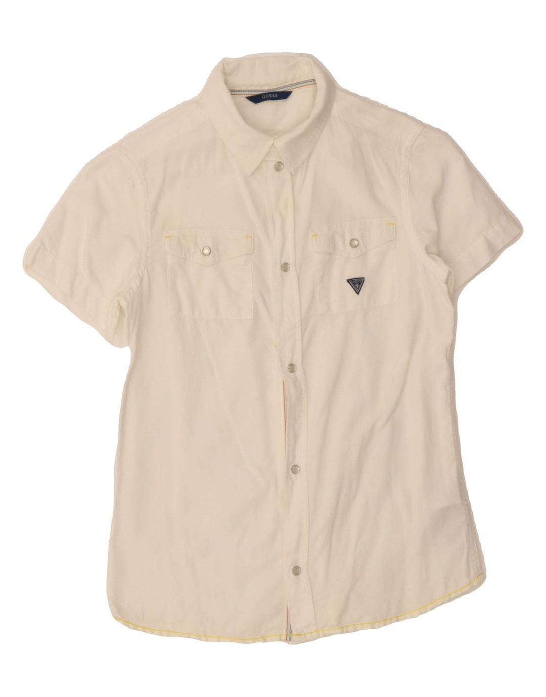 GUESS Womens Short Sleeve Shirt UK 12 Medium  White Cotton Vintage Guess and Second-Hand Guess from Messina Hembry 