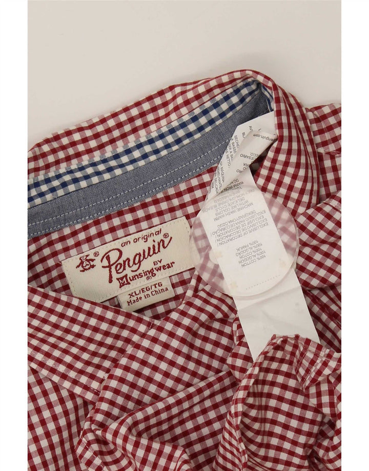 Camisa Penguin Hombre XL Algodón Vichy Rojo