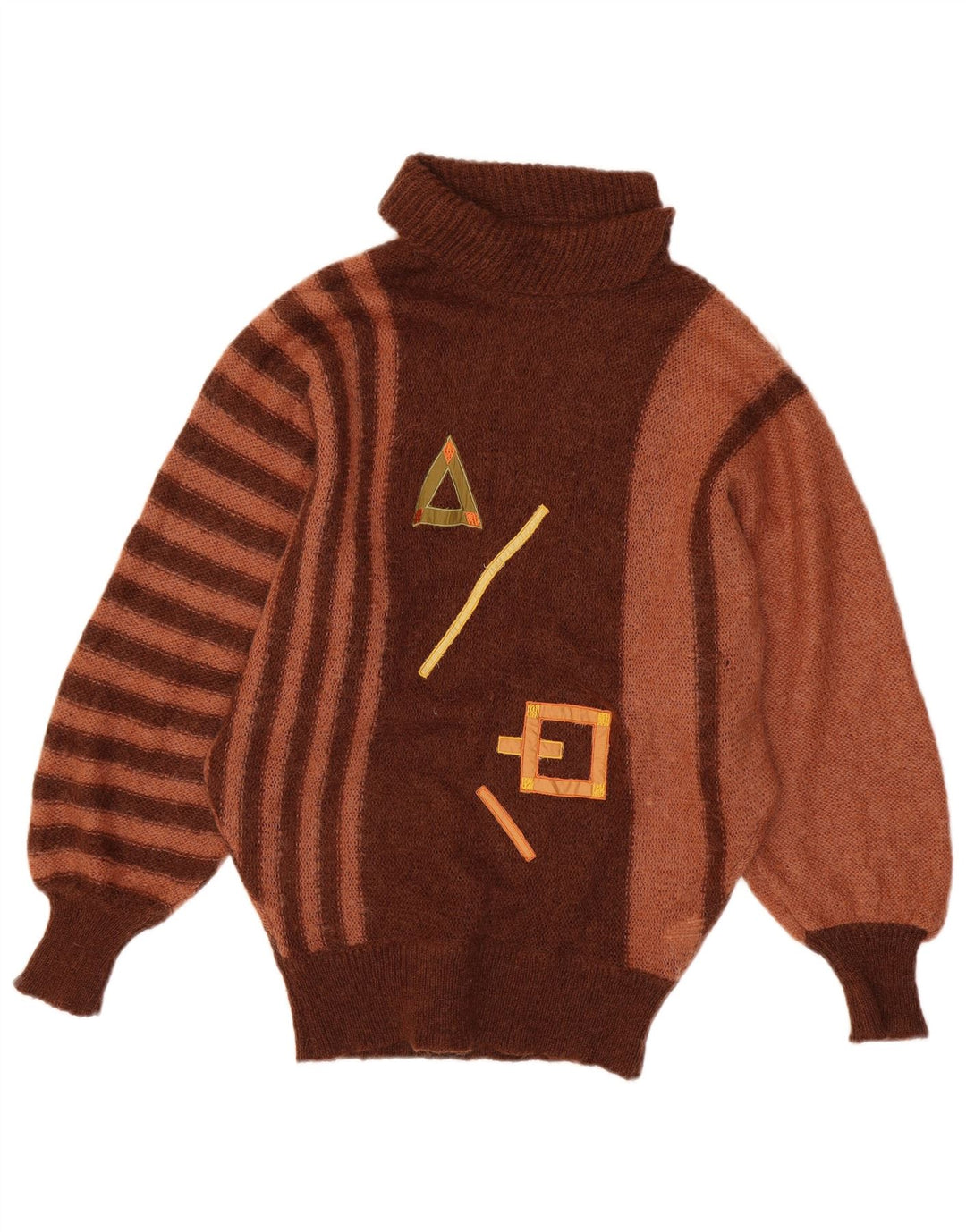 VINTAGE Mujer Roll Neck Jumper Suéter Reino Unido 14 Mohair de rayas marrones grandes