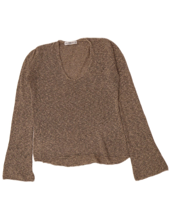 Zara Mujer Jersey con Cuello en V Jersey UK 10 Small Marrón