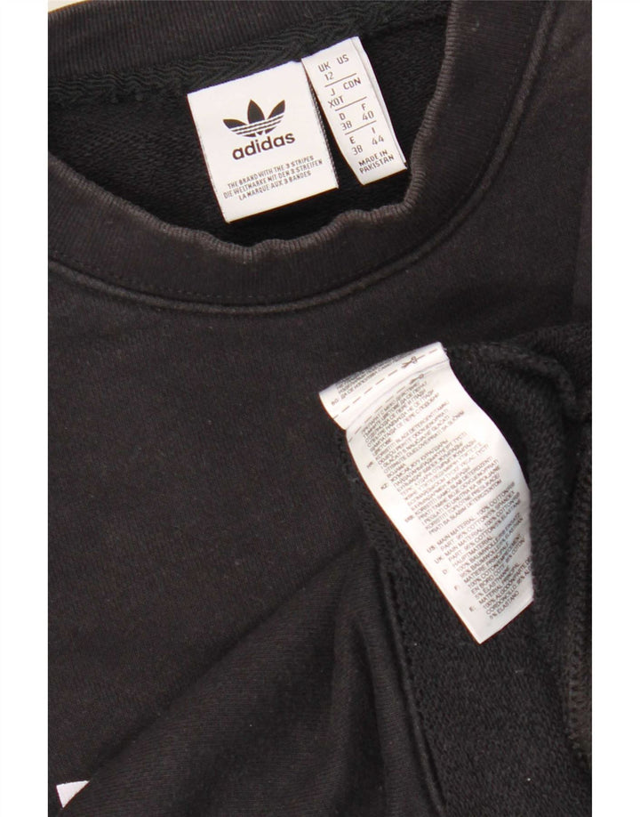 Adidas Sudadera de gran tamaño con gráfico para mujer UK 12 Medium Black Cotton