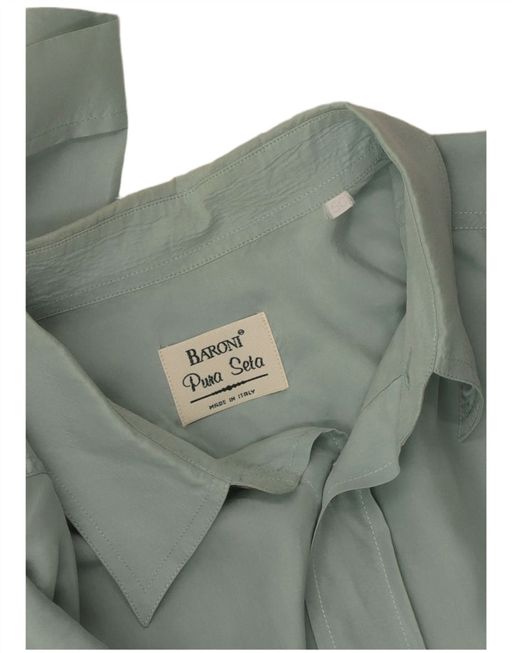 BARONI Camisa Manga Corta Hombre IT 50 Seda Verde Medio