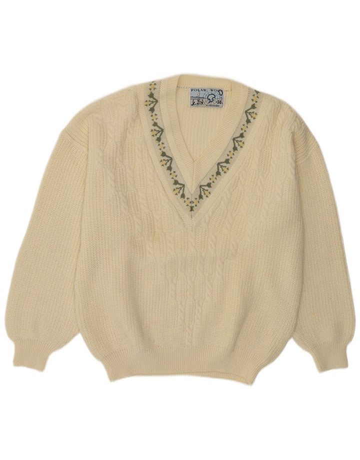 Il Granchio Jersey con Cuello en V para Hombre XL Off White Floral Lana Nueva