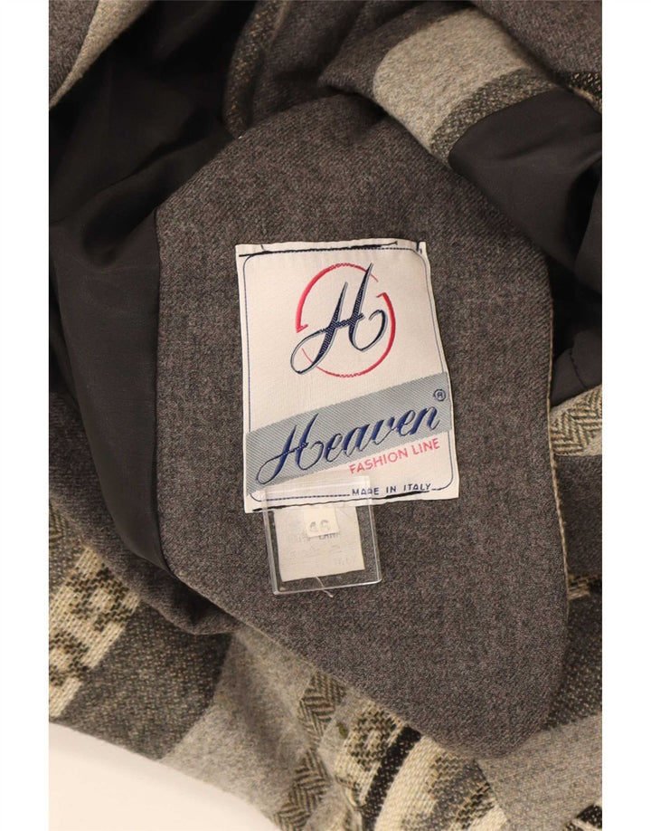 HEAVEN Chaqueta tipo blazer de 3 botones para mujer IT 46 Lana geométrica gris grande