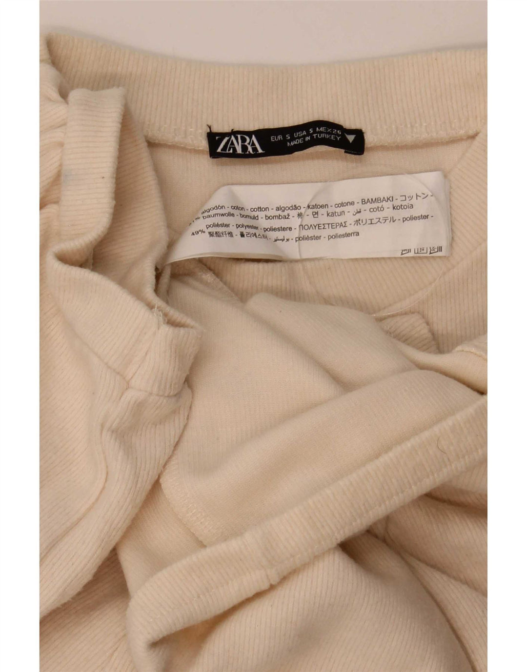 Zara Mujer Crop Blusa Top Reino Unido 10 Pequeño Algodón Beige