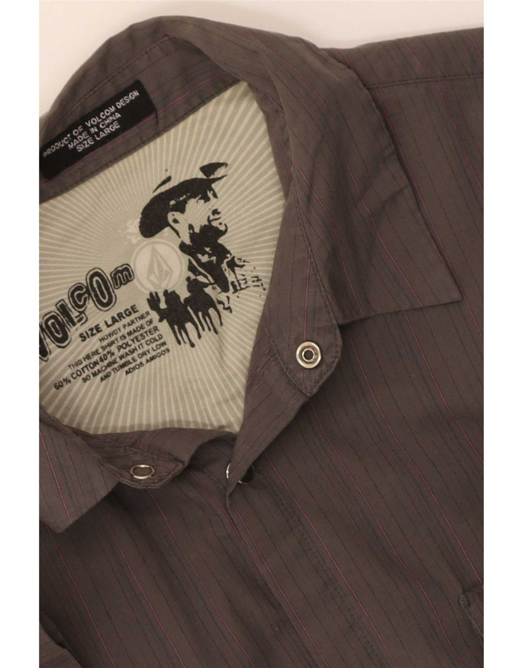 Camisa de manga corta para hombre Volcom Large gris de algodón a rayas