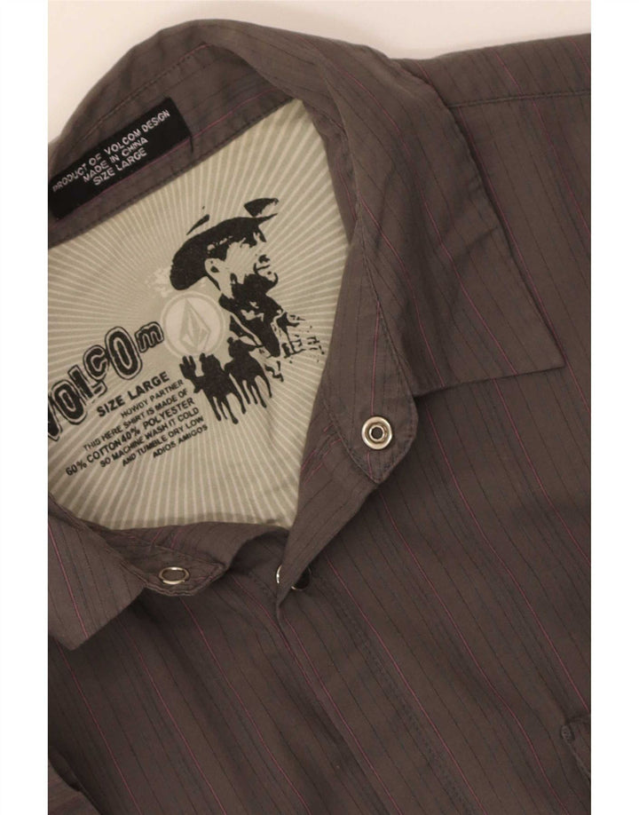 Camisa de manga corta para hombre Volcom Large gris de algodón a rayas