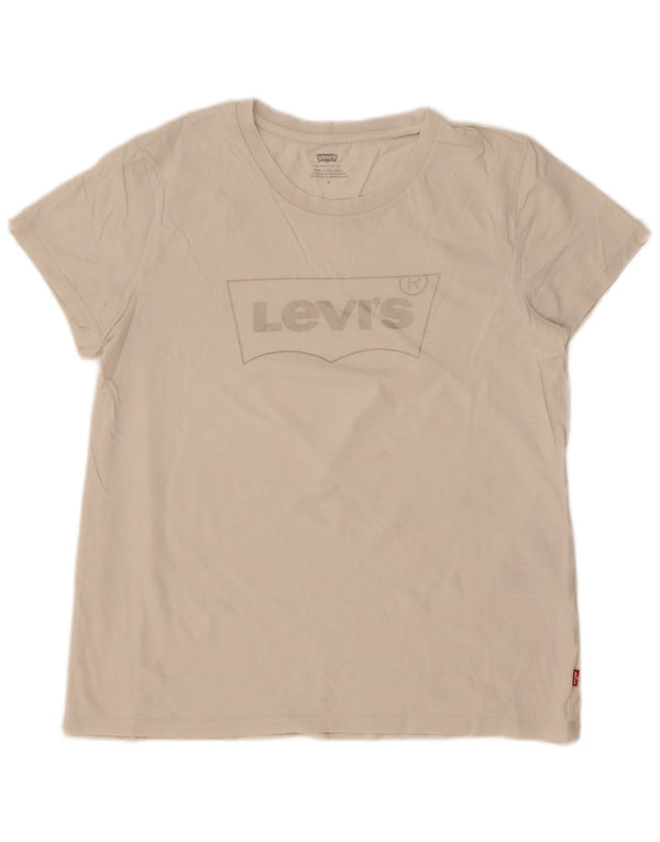 Levi's Camiseta gráfica para mujer Top UK 44 Algodón blanco mediano