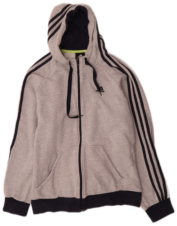 Adidas Hombre Zip Sudadera Con Capucha Suéter Grande Gris Colorblock Algodón