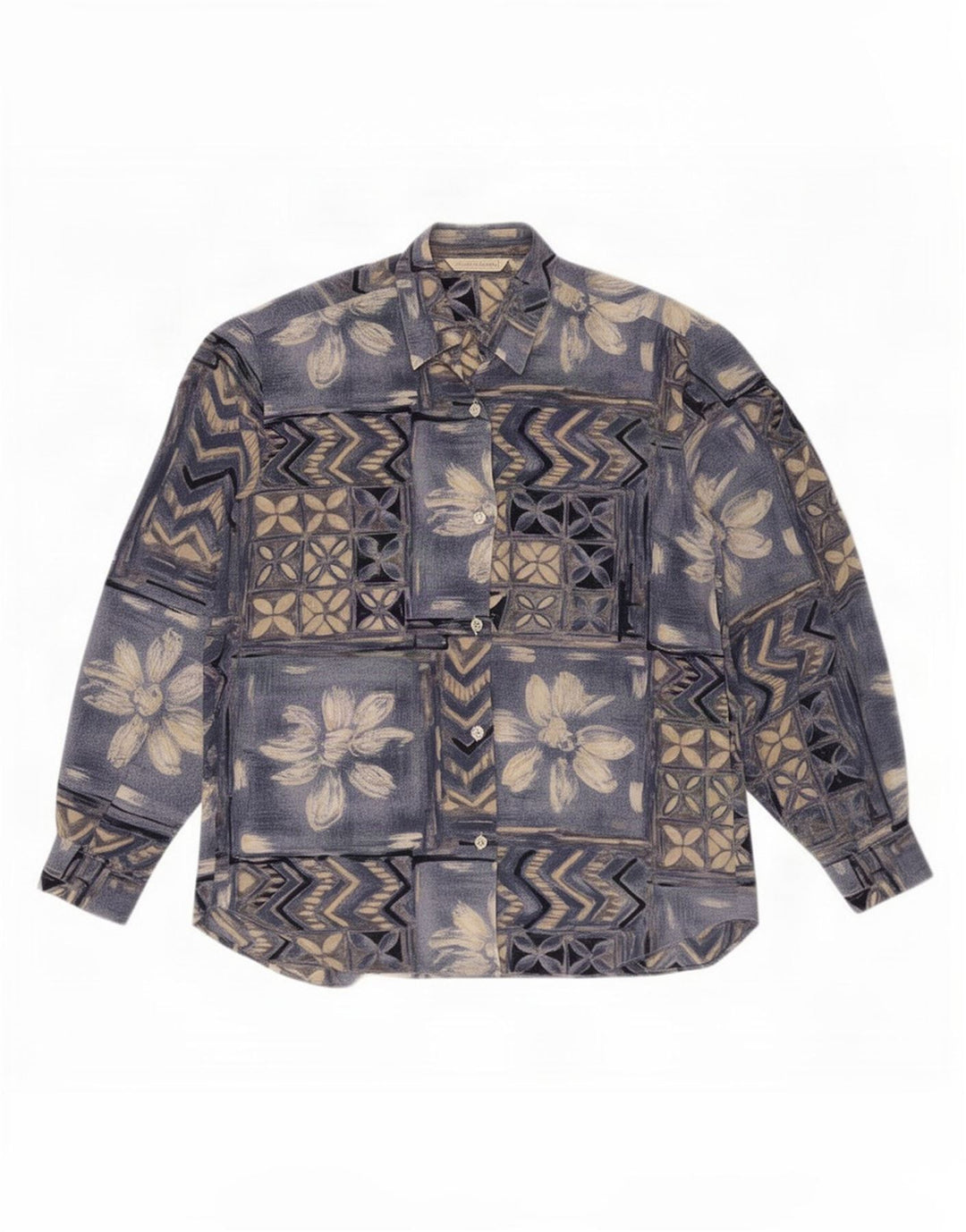 Vintage mujer camisa blusa IT 42 azul medio patchwork seda