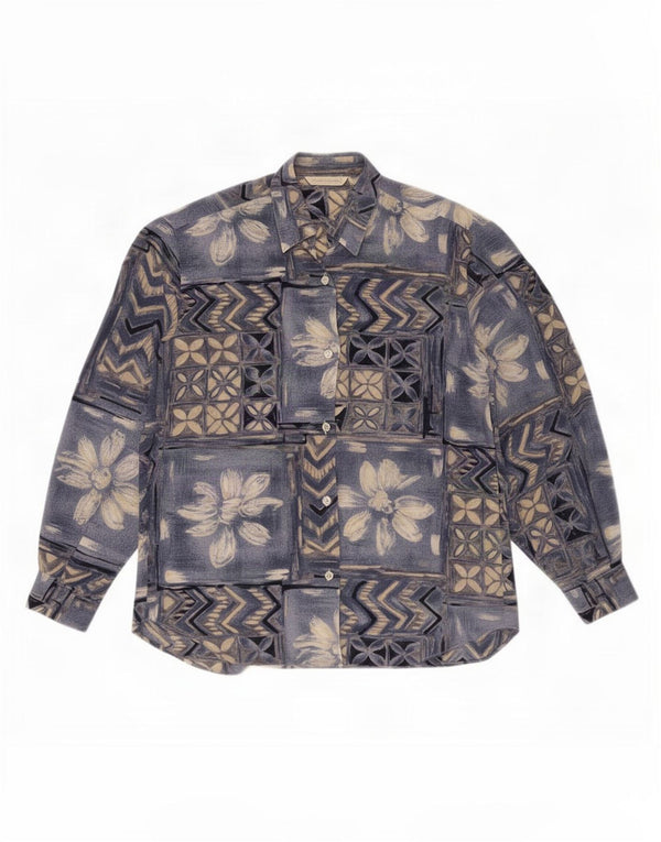 Vintage mujer camisa blusa IT 42 azul medio patchwork seda
