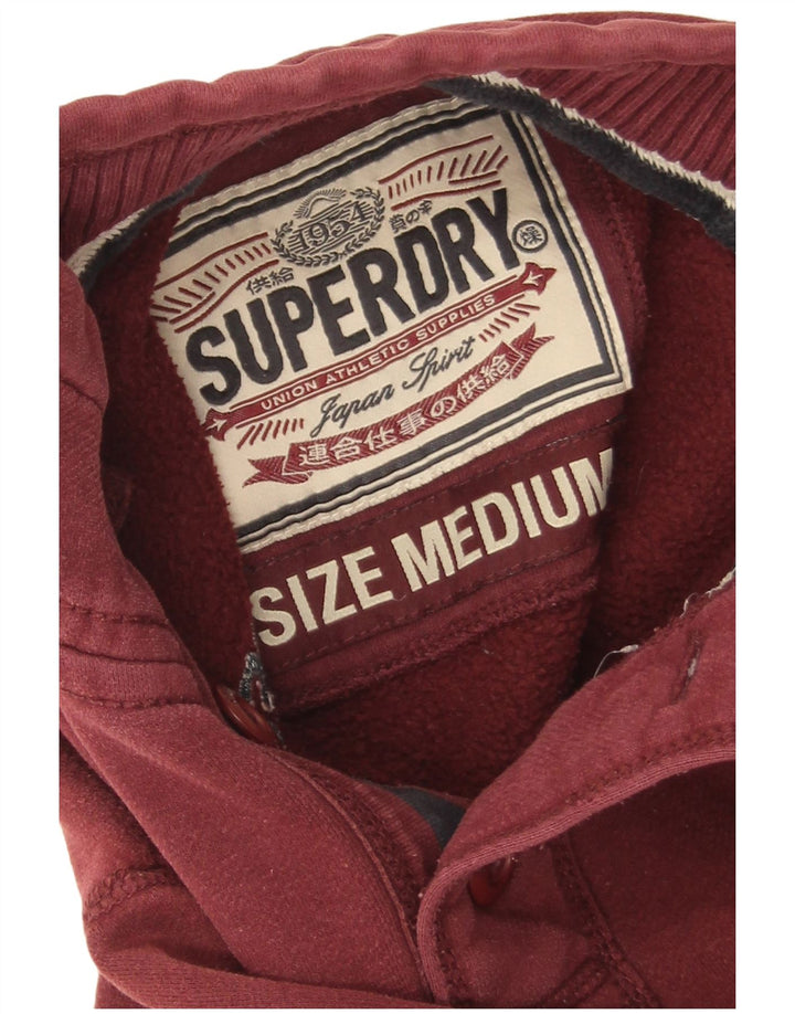 Superdry Sudadera con cuello y botones para hombre, jersey de algodón en color burdeos medio