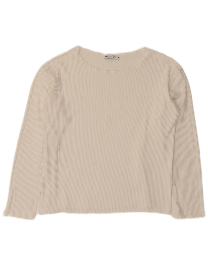 Zara Mujer Crop Oversize Top Manga Larga UK 10 Small Blanco