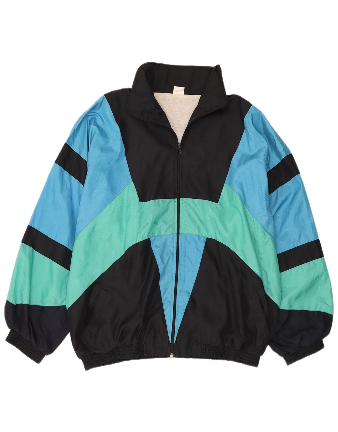 Vintage hombres chándal top chaqueta grande multicolor colorblock poliéster