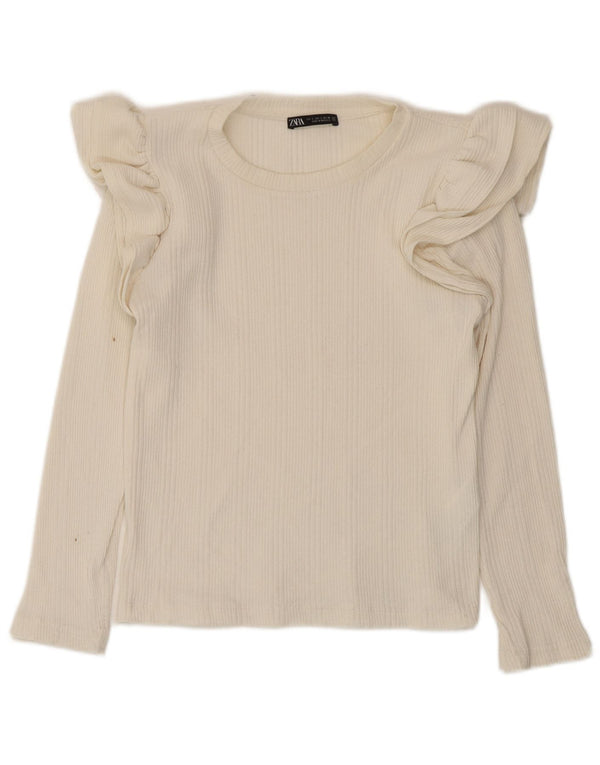 Zara Mujer Crop Top Manga Larga UK 8 Small Off White Algodón