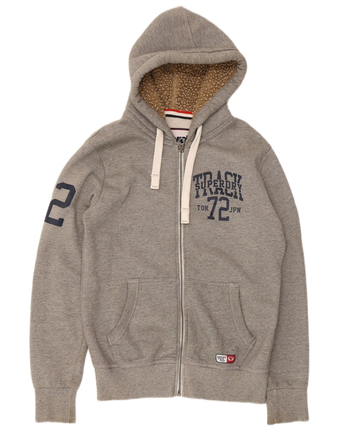 Superdry Sudadera con capucha y cremallera gráfica para hombre de algodón gris grande