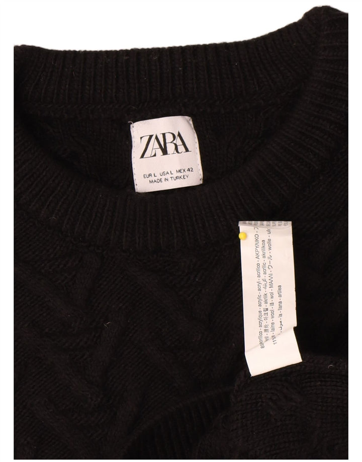 Zara Hombre Jersey De Cuello Redondo Jersey Grande Acrílico Negro