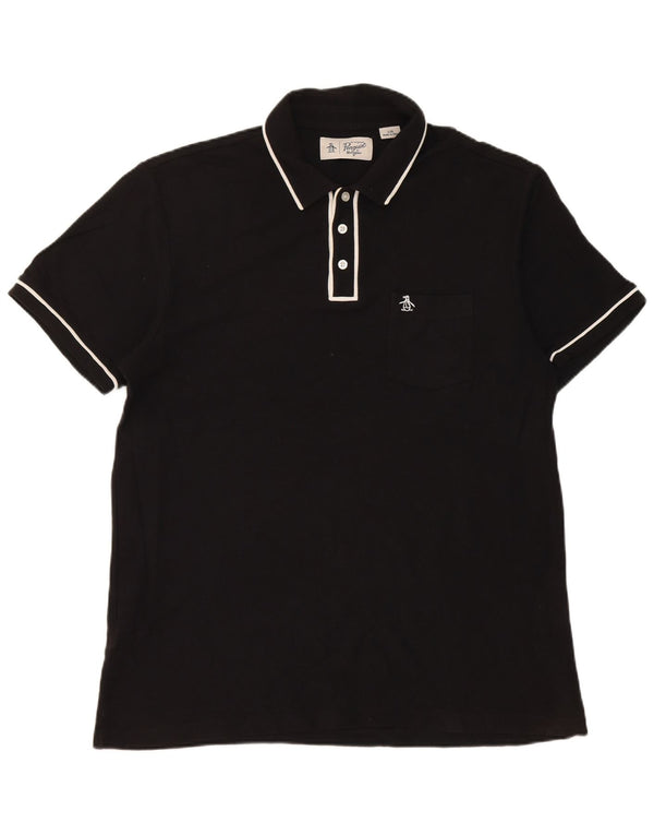 Penguin - Polo de manga corta para hombre, ajuste regular, talla grande, algodón negro
