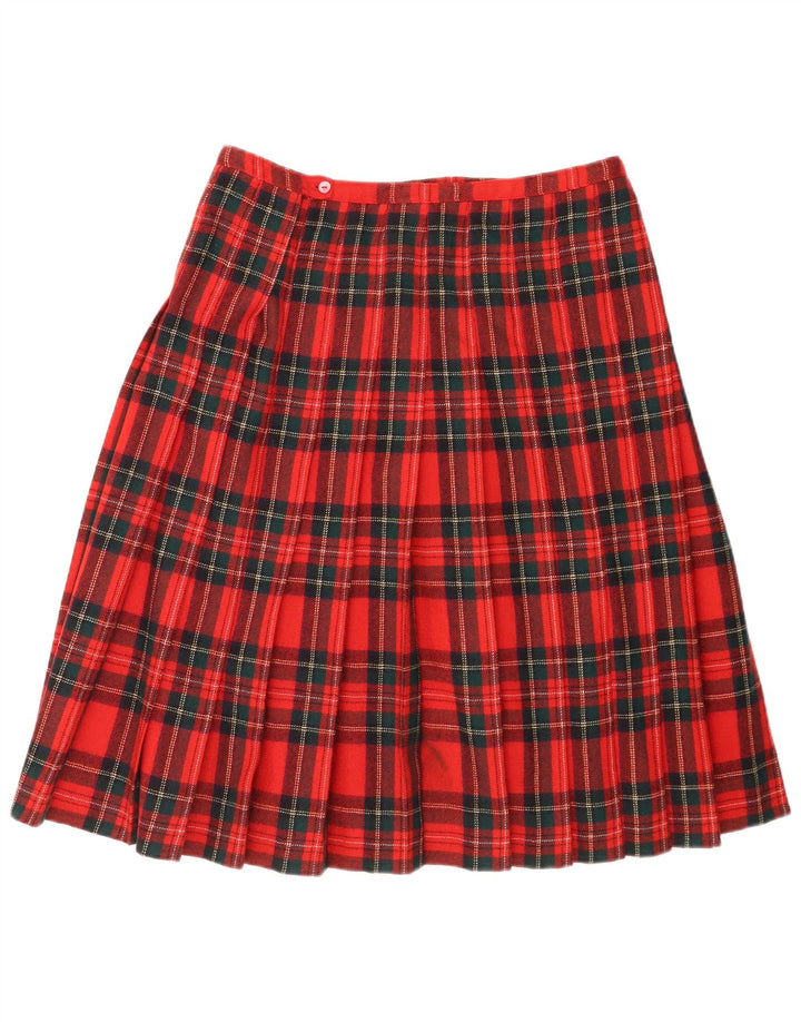 Falda plisada vintage para mujer W32 cuadros rojos grandes