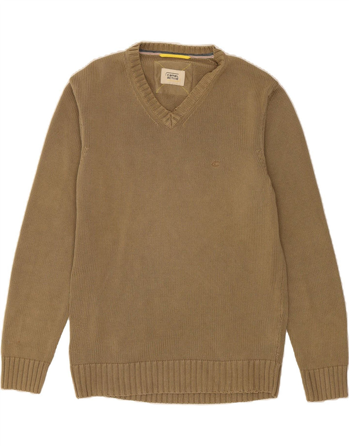 CAMEL ACTIVE Mens V-Neck Jumper Sweater Medium Khaki Cotton Vintage Camel Active and Second-Hand Camel Active from Messina Hembry 