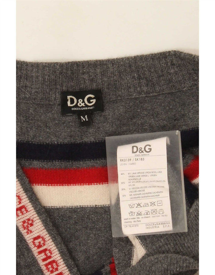 Dolce & Gabbana Hombre Cárdigan Gráfico De Lana A Rayas Gris Medio